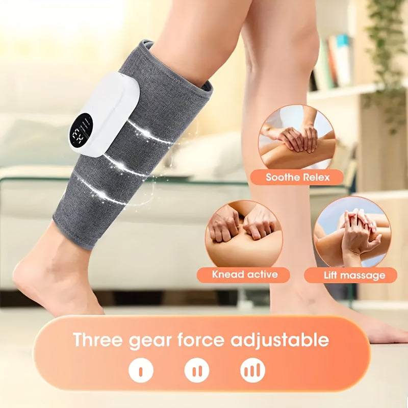 Cordless Air Compression Leg Massager 3 Intensities Calf Thigh Foot Knee Relief Rechargeable Portable Massager for Home Office Travel Gray Black