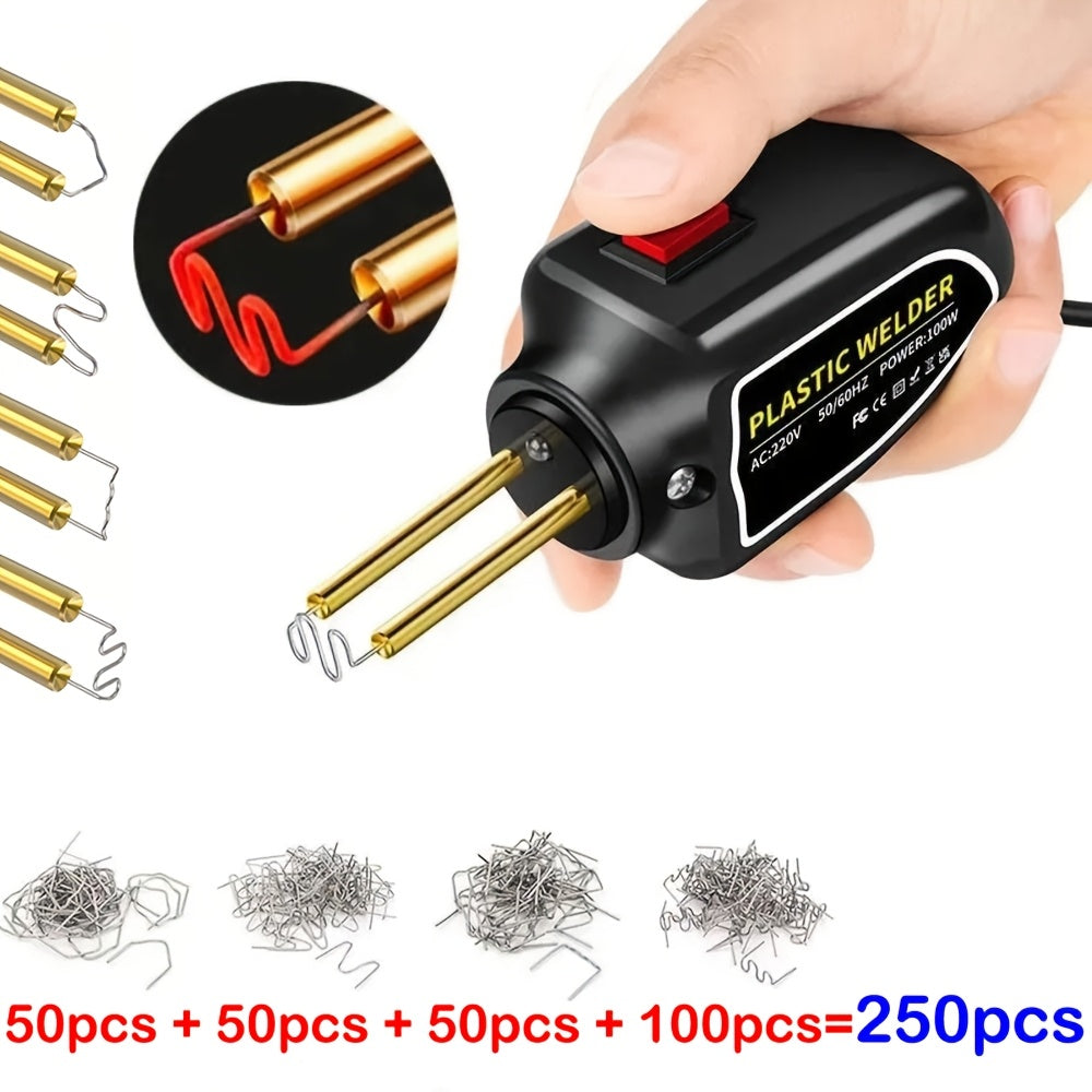 100W Plastic Welding Repair Kit with 250 Staples – Hot Staple Gun Welder for Car Bumper Repair, Auto Body Plastic Restoration, Fender & Fairing Fix, DIY Plastic Welder Tool for Home & Auto Use