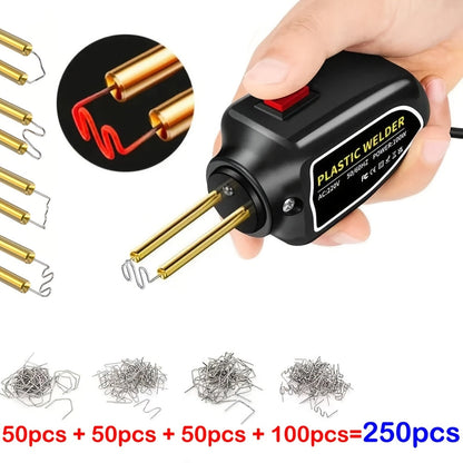 100W Plastic Welding Repair Kit with 250 Staples – Hot Staple Gun Welder for Car Bumper Repair, Auto Body Plastic Restoration, Fender & Fairing Fix, DIY Plastic Welder Tool for Home & Auto Use