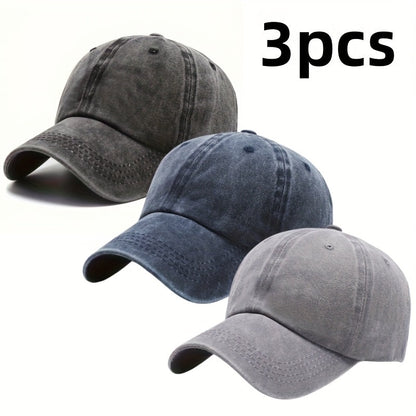 3-Pack Retro Washed Dad Hat – Adjustable Unisex Baseball Cap with Buckle, Casual Vintage Style Sports Hat for Men & Women, Neutral Colors, Durable Everyday Hat