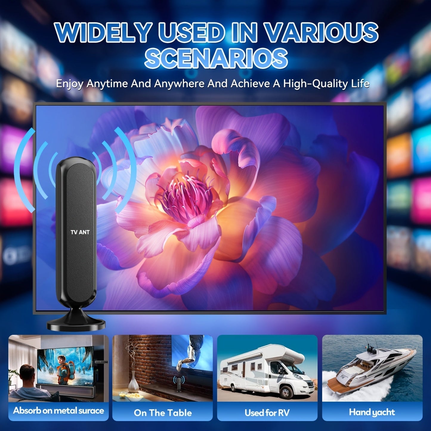 Indoor TV Antenna 200 Mile Range – 4K 1080P HD Signal Amplifier, 360° Reception, 16ft Cable, Free Local Channels, No Monthly Fee, Compatible with All TVs