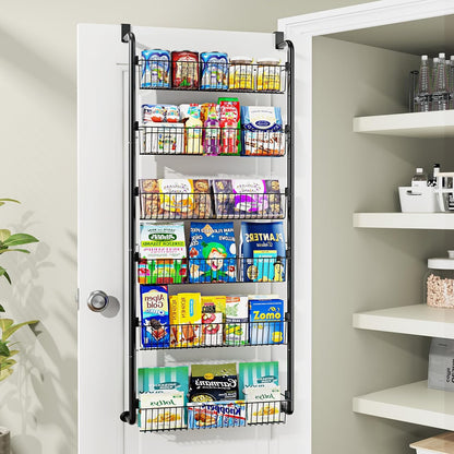Over The Door Pantry Organizer 8-Tier & 6-Tier Metal Hanging Spice Rack – Back of Door Kitchen Storage for Pantry, Laundry & Bathroom – Versatile Seasoning Rack in Black & White
