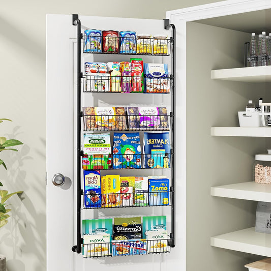 Over The Door Pantry Organizer 8-Tier & 6-Tier Metal Hanging Spice Rack – Back of Door Kitchen Storage for Pantry, Laundry & Bathroom – Versatile Seasoning Rack in Black & White