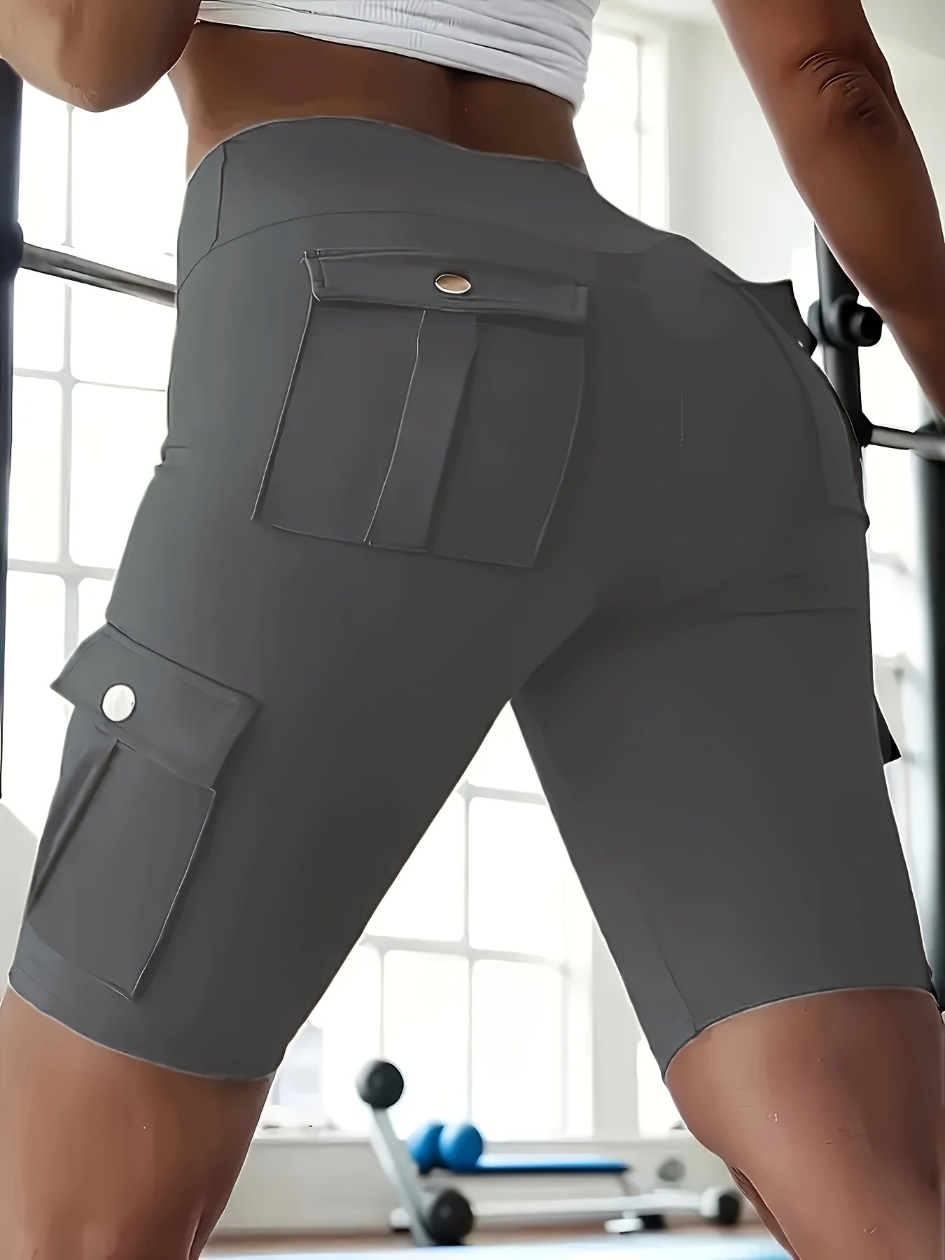 Women's High Waist Yoga Shorts with Pockets – Solid Color Soft Stretch Workout Shorts for Yoga Gym Running, Flattering Fit, Spring Summer Fall Activewear