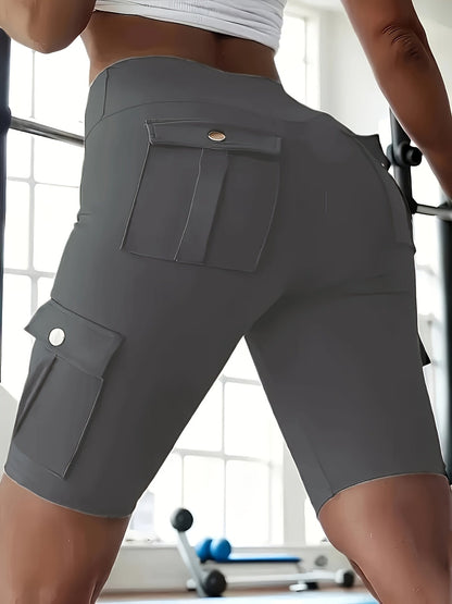 Women's High Waist Yoga Shorts with Pockets – Solid Color Soft Stretch Workout Shorts for Yoga Gym Running, Flattering Fit, Spring Summer Fall Activewear