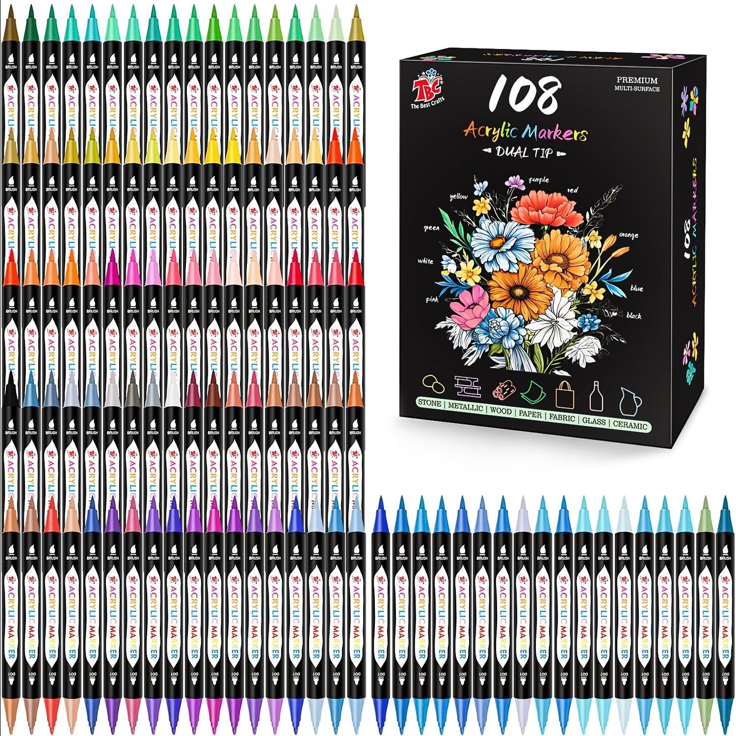 Dual Tip Acrylic Paint Markers Set – Non-Toxic Waterproof Fade-Resistant Paint Pens for Rock Painting, Canvas, Glass, Pottery, Wood & DIY Crafts, Ideal Gift for Artists & Kids