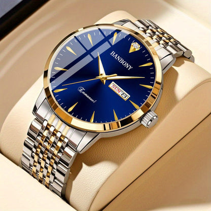 Unisex Stainless Steel Quartz Watch – Rhinestone Accents, IPX7 Waterproof, HD Dial with Date Display, Gold & Silver Tones, Elegant Fashion Wristwatch for Women & Men