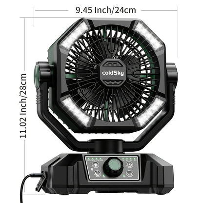 20000mAh Camping Fan with Dual Motor – Battery Operated Portable Fan with 4 LED Lantern Modes, 8 Speeds & Remote Control, Hanging Hook for Tent, Power Outages & Jobsite Use