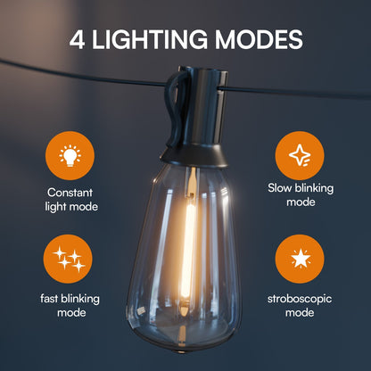 Solar LED String Lights Outdoor Waterproof 50FT & 100FT – ST38 Shatterproof Dimmable Bulbs, USB-C & Solar Powered, 4 Modes, for Patio Yard Pool Garden Wedding Camping Christmas Decor