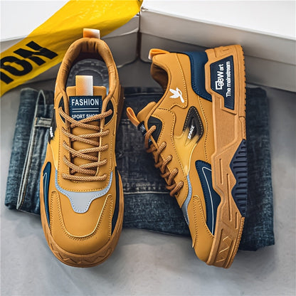 Men's Thick Sole Skateboard Shoes Trendy Low-Top Canvas Sneakers for Sports Leisure Travel Khaki Black Sizes US 6.5-11.5