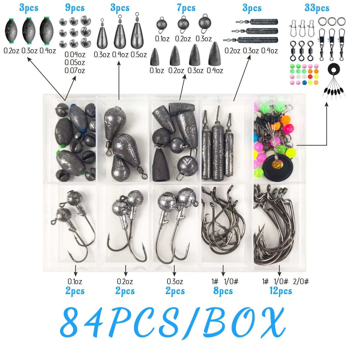 Fishing Lure Kit 306PCS & 84PCS – Complete Tackle Box with Hooks, Sinkers, Bobbers, Jigs, Beads, Swivels & Snaps | Freshwater Fishing Accessories Set for Bass Trout Carp