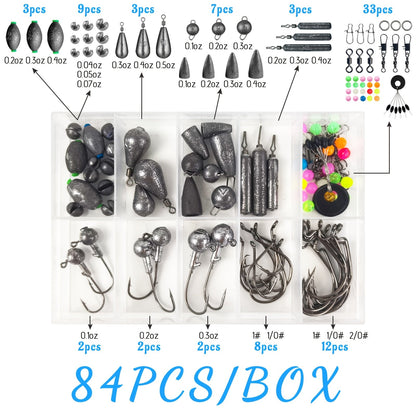 Fishing Lure Kit 306PCS & 84PCS – Complete Tackle Box with Hooks, Sinkers, Bobbers, Jigs, Beads, Swivels & Snaps | Freshwater Fishing Accessories Set for Bass Trout Carp
