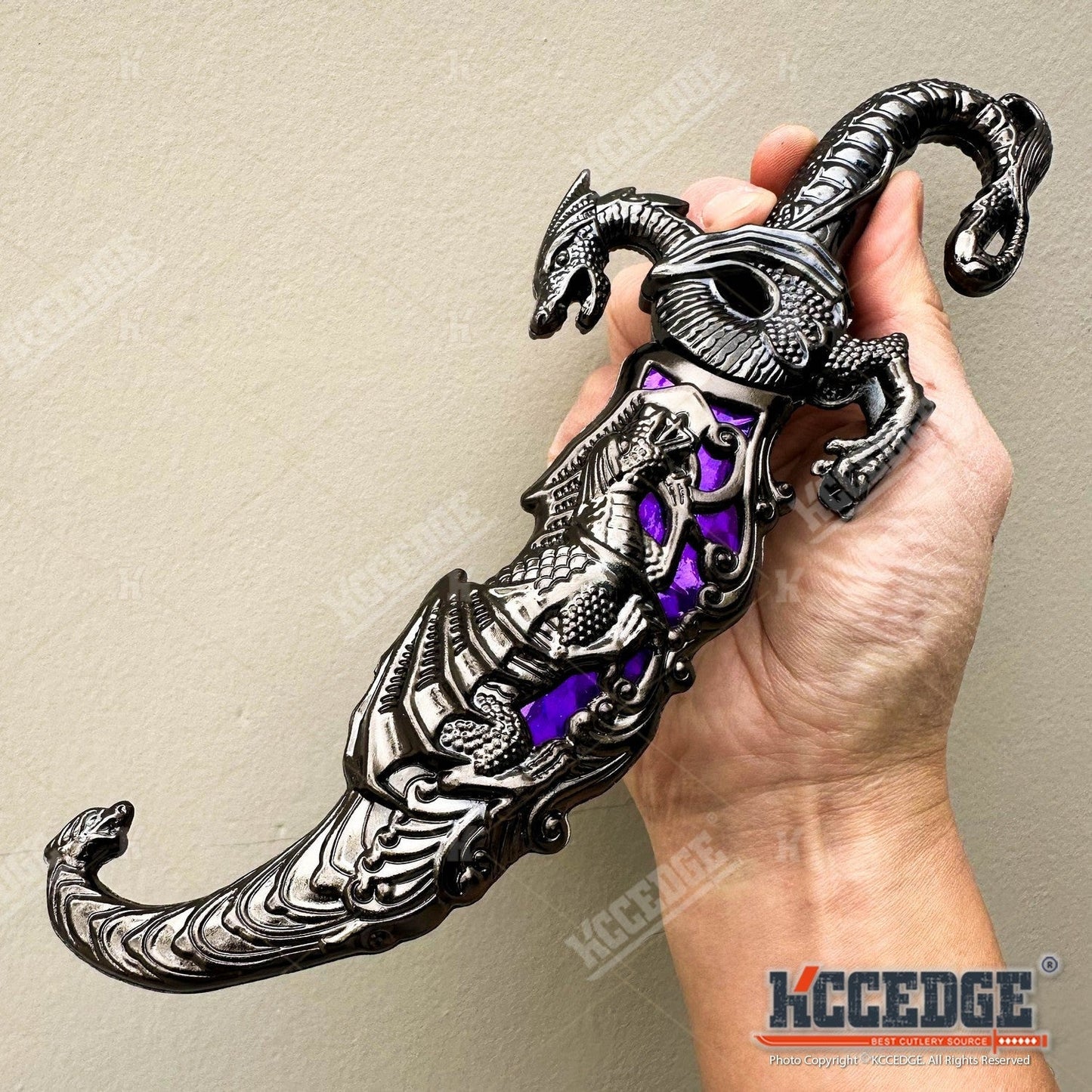 Medieval Dragon Fantasy Fixed Blade Knife with Scabbard 9 Inch – Non-Sharpened 440 Stainless Steel, Cosplay Prop, Historical Replica, Home Decor Collectible, 5 Colors