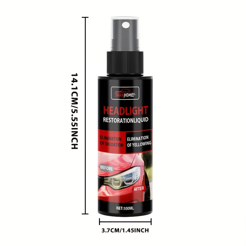 Headlight Restoration Kit – Anti-Yellowing & Oxidation Repair Solution with Protective Coating Spray, Restores Foggy, Hazy & Cloudy Headlights – Includes Sponge & Towel (3.38oz)