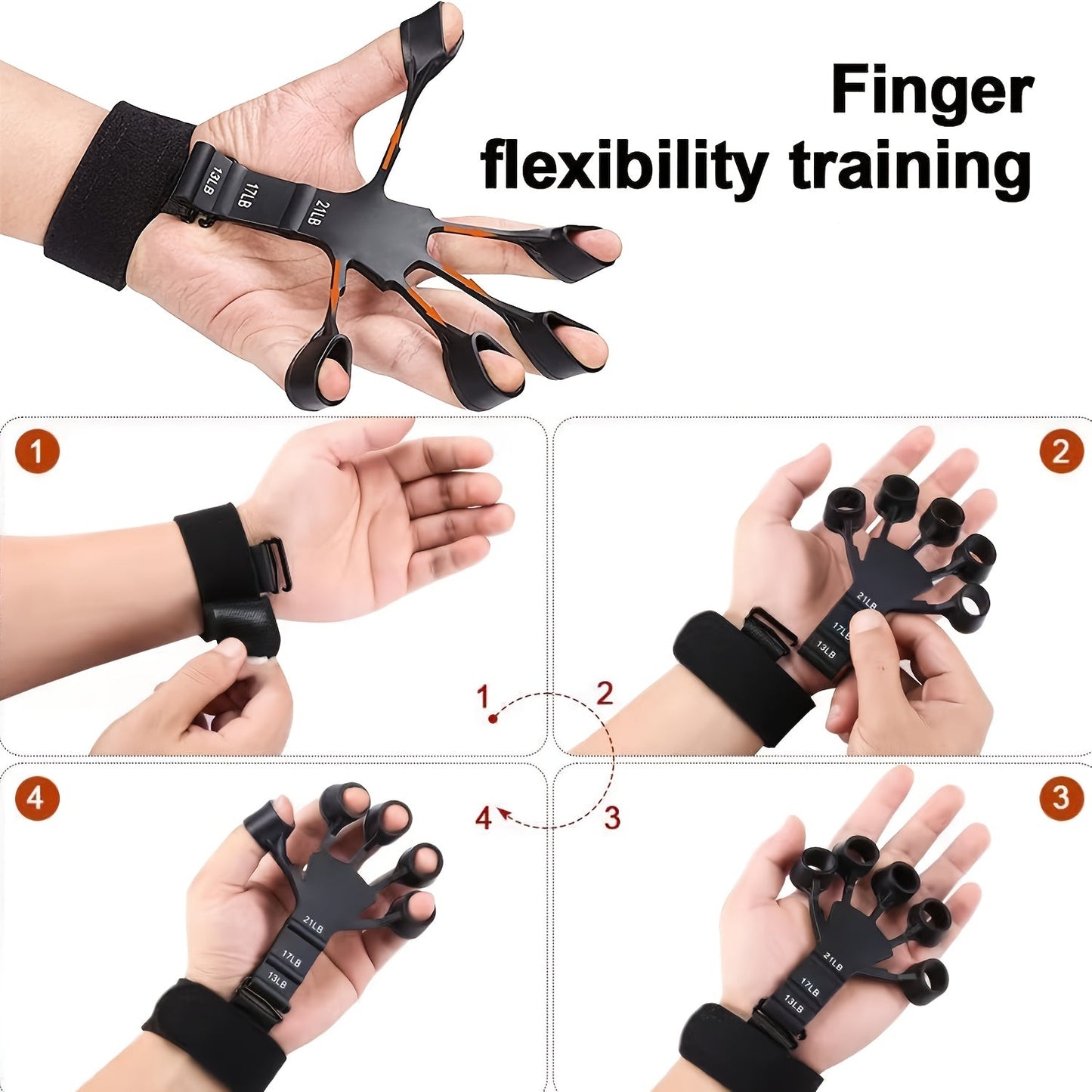 6-Piece Grip Strength Trainer Set – Adjustable Hand Gripper 10-130lbs with Auto Counter, Finger Exerciser, Forearm Workout Rings & Finger Stretcher, Hand Strengthener for Men Women All Hand Sizes