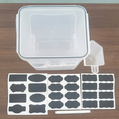 4-Pack Large Airtight Food Storage Containers with Lids – 176oz BPA-Free Plastic Canisters for Flour, Sugar, Rice & Baking Supplies – Includes Measuring Cups & 24 Labels, Black