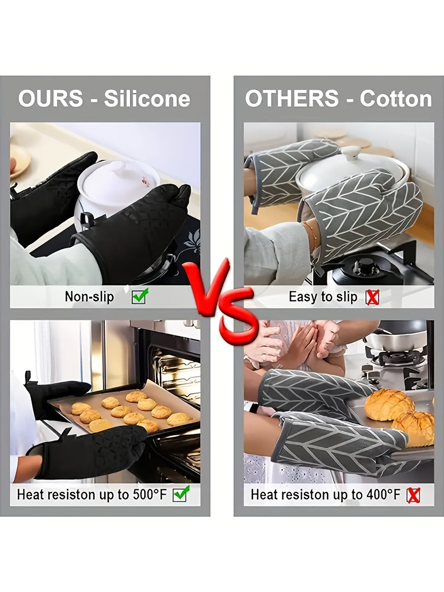 Oven Mitts and Pot Holders Set 6 Piece Heat Resistant Non-Slip Silicone Kitchen Gloves for Baking BBQ Cooking – Includes 1 Pair Mitts & 4 Pot Holders