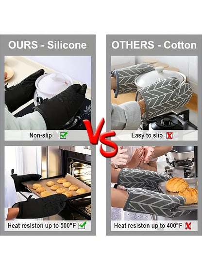 Oven Mitts and Pot Holders Set 6 Piece Heat Resistant Non-Slip Silicone Kitchen Gloves for Baking BBQ Cooking – Includes 1 Pair Mitts & 4 Pot Holders