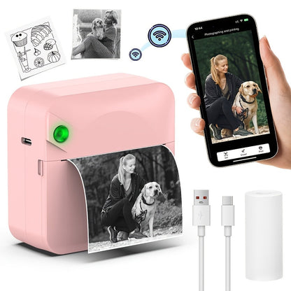 Mini Wireless Thermal Sticker Printer – Inkless Portable Bluetooth Pocket Printer for Photos, Diaries, Notes & Memos, Includes 1 Roll Thermal Paper, Smart Receipt & Label Maker