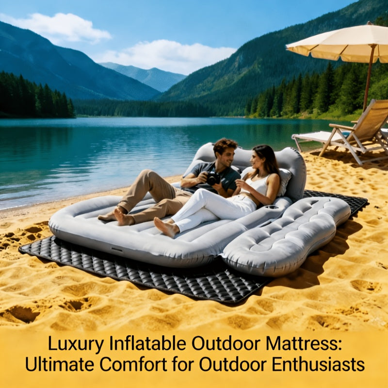 Car Inflatable Bed for SUV Sedan Soft Flocked Rear Seat Air Mattress Foldable Portable Sleeping Mat for Camping Road Trips Picnics – Includes Air Pump & Storage Bag, Black Grey Beige Pink