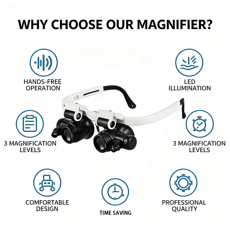 Head Mounted Magnifier 8X 15X 23X Hands-Free Dual Lens Magnifying Glasses with Adjustable Headband for Jewelry Making Electronics Repair Crafting Reading and Precision Work