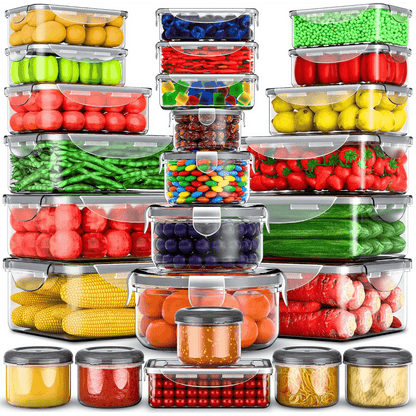 Stackable Food Storage Containers with Lids Set 12/24/48/50 Pieces - Leakproof Meal Prep Containers, Microwave Freezer Dishwasher Safe, Clear Plastic Containers for Leftovers, Fruits, Vegetables & Pantry