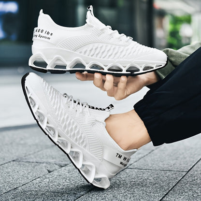 Men's Breathable Running Shoes Lightweight Fish Scale Fabric Upper Durable Outsole Low Top Lace-Up for Running Hiking Walking Casual Sports White Black US 7-13.5