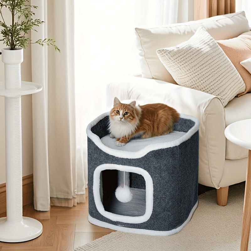 Multi-Level Foldable Cat Tree Tower for Indoor Cats – Scratching Post, Cozy Perch, Cat Condo with Hanging Toy Ball, Cat Hideaway, Soft Bed, 1/3/4 Tier Options