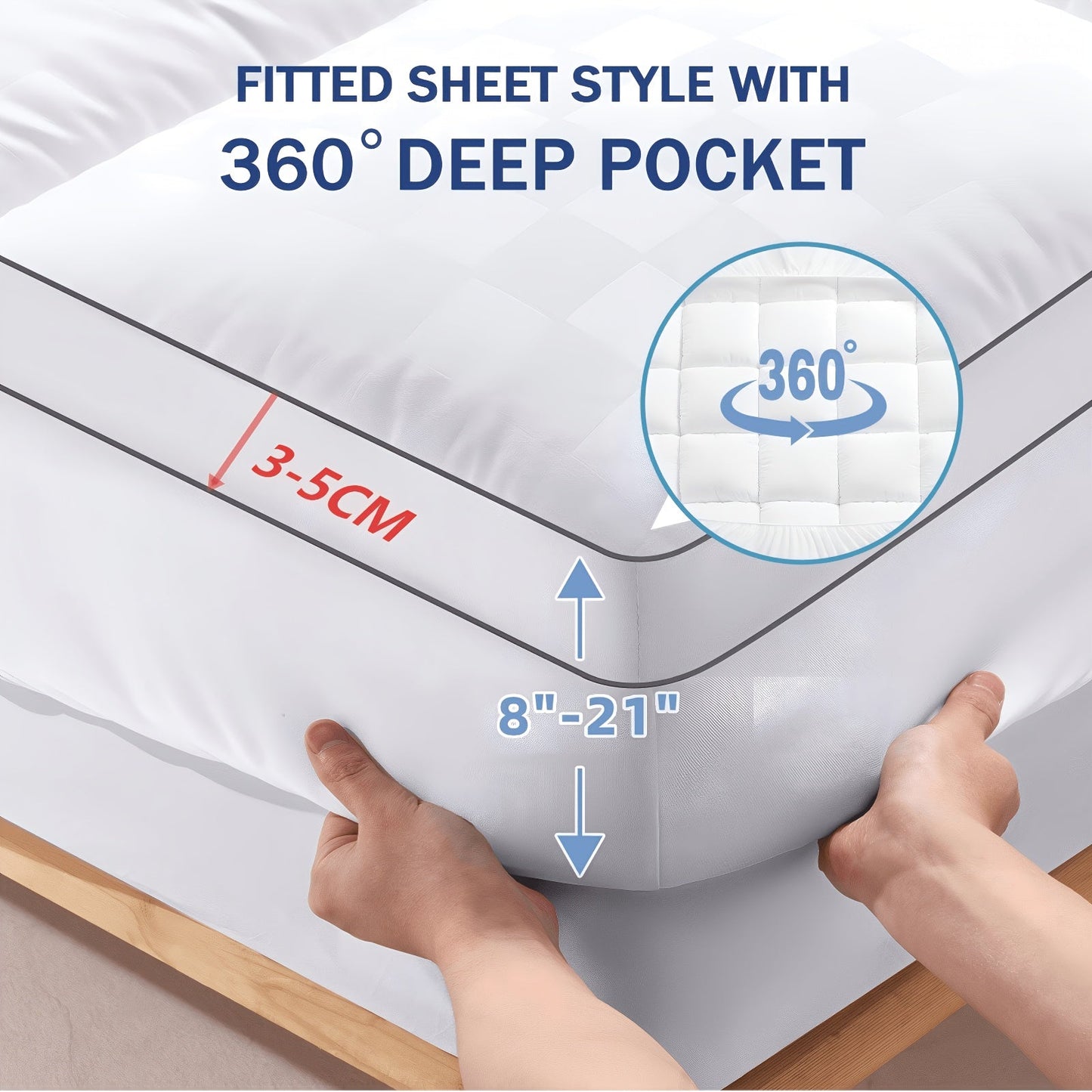 Quilted Pillow Top Mattress Topper Cooling Mattress Pad Cover Fitted Deep Pocket 8 to 21 Inch Stretches for Twin Full Queen King California King in White Gray Black Navy