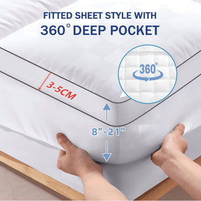 Quilted Pillow Top Mattress Topper Cooling Mattress Pad Cover Fitted Deep Pocket 8 to 21 Inch Stretches for Twin Full Queen King California King in White Gray Black Navy