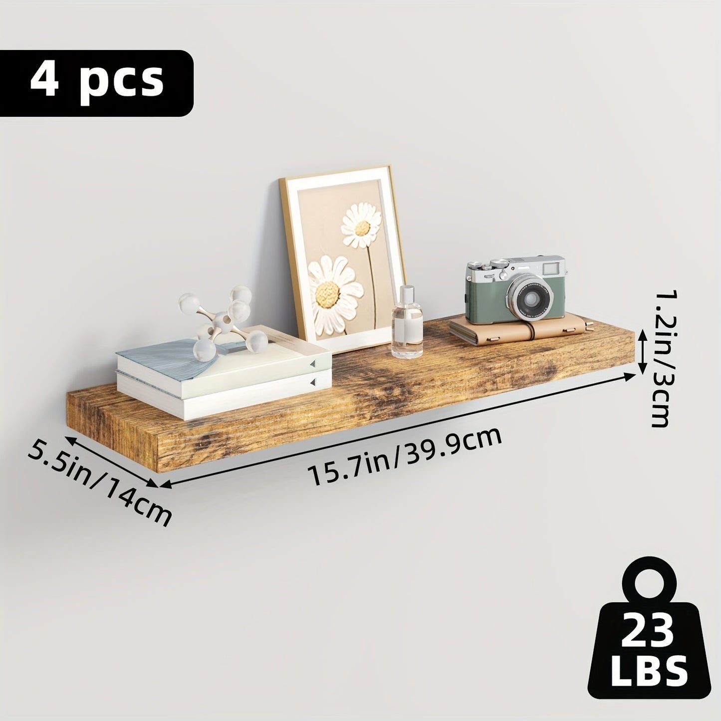 Floating Wall Shelves Wood 2/4/6 Pack 15.7 19.7 22 Inch Wall Mounted Shelves for Living Room Kitchen Bathroom Bedroom Holds 30 lbs Walnut Brown White Black Gray Home Decor Storage
