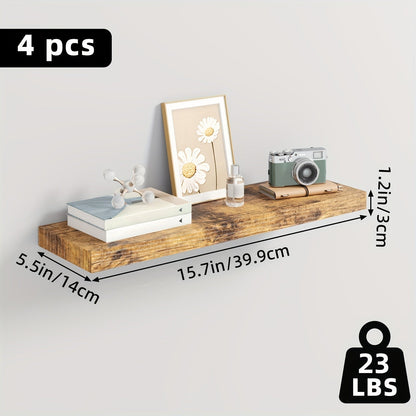 Floating Wall Shelves Wood 2/4/6 Pack 15.7 19.7 22 Inch Wall Mounted Shelves for Living Room Kitchen Bathroom Bedroom Holds 30 lbs Walnut Brown White Black Gray Home Decor Storage