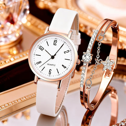 Rhinestone Heart Watch Set for Women – 2 Quartz Watches with Faux Leather Strap, Rose Gold & Pink Bracelet Wristwatch Gift Set for Valentine's Day, Birthdays & Parties