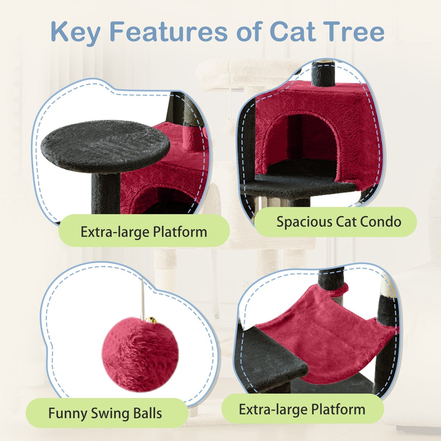 44-Inch Cat Tree Tower for Indoor Cats with Condo, Hammock & Natural Sisal Scratching Posts – Multi-Level Cat Furniture with Perches & Pet House for Multiple Cats, 5 Colors