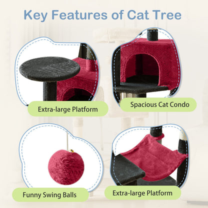 44-Inch Cat Tree Tower for Indoor Cats with Condo, Hammock & Natural Sisal Scratching Posts – Multi-Level Cat Furniture with Perches & Pet House for Multiple Cats, 5 Colors