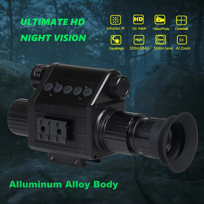Digital Night Vision Scope for Hunting – Infrared Riflescope Monocular, 5X Zoom, HD 1080P Video Recording, 32GB TF Card & 2600mAh Battery, Built-In Reticle for Hunting, Camping & Wild Adventure