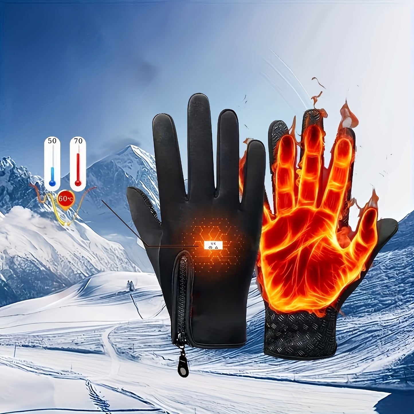 Winter Thermal Gloves Fleece Lined Windproof Touchscreen Zipper Closure Soft Warm Outdoor Gloves for Men Women Black Cold Weather Driving Running Cycling Hiking Daily Wear