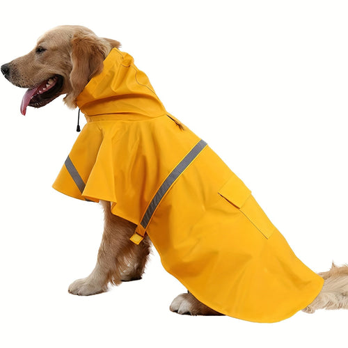 Reflective Dog Raincoat with Hooded Cape – Waterproof Pullover Pet Rain Jacket for All Breeds, Easy On/Off Hook-and-Loop Closure, Sizes S-3XL, Yellow
