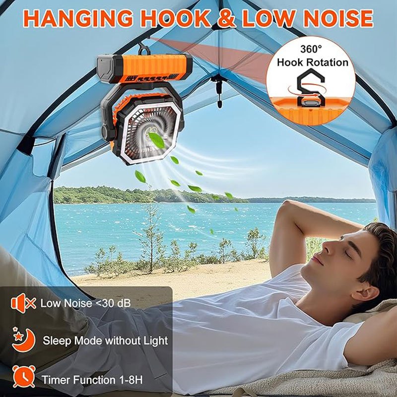 20000mAh Camping Fan with LED Lantern Rechargeable Oscillating 4 Speeds Timer - Portable Tent Fan for Outdoor Camp RV Jobsite Power Outage