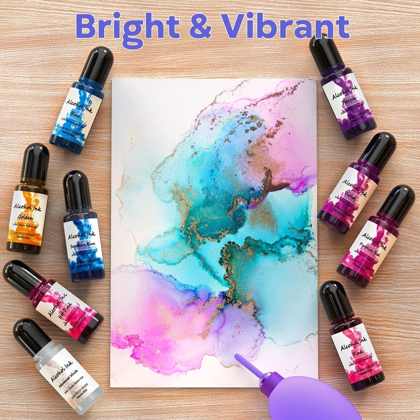 Alcohol Ink Set 24 Colors 10ml – High-Concentration Resin Dye for Epoxy Resin Art, Tumblers, Coasters, Fluid Painting & Crafts, Fast-Drying Acid-Free Pigment