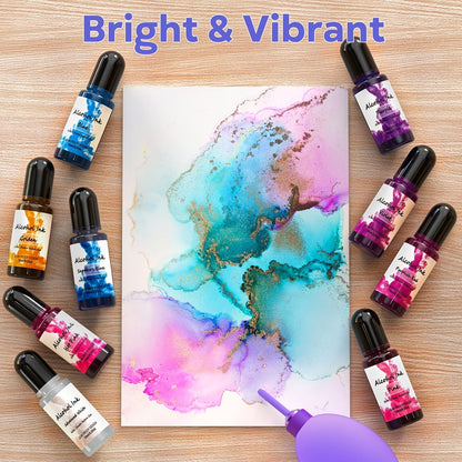 Alcohol Ink Set 24 Colors 10ml – High-Concentration Resin Dye for Epoxy Resin Art, Tumblers, Coasters, Fluid Painting & Crafts, Fast-Drying Acid-Free Pigment