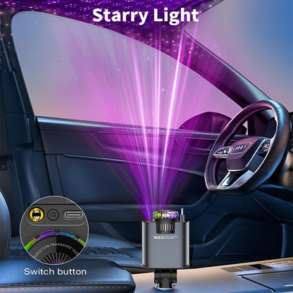 3-in-1 Retractable Car Charger with Starlight Projector & Aromatherapy – Fast Charging USB-C 2.6ft Cable for iPhone 16 17 Galaxy S25 S26, Car Phone Charger with Ambient Light (Perfume Sold Separately)