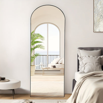 Arched Full Length Mirror with Stand 64x21 / 59x16 Inch, Aluminum Alloy Frame Shatter-Proof Nano Glass Floor Mirror, Standing Full Body Mirror for Bedroom Living Room Cloakroom Wall Decor