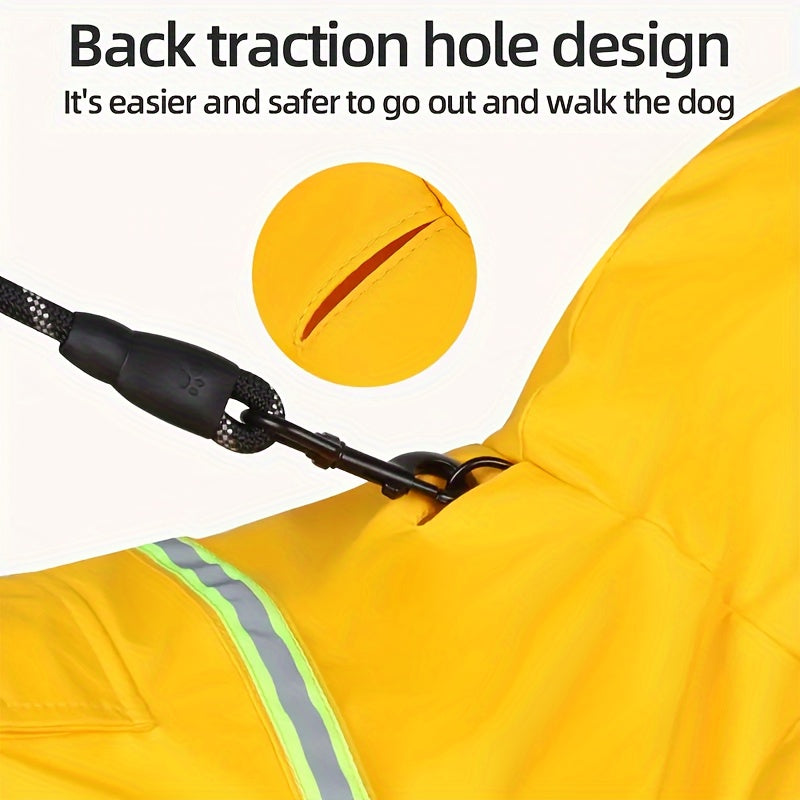 Reflective Dog Raincoat with Hooded Cape – Waterproof Pullover Pet Rain Jacket for All Breeds, Easy On/Off Hook-and-Loop Closure, Sizes S-3XL, Yellow
