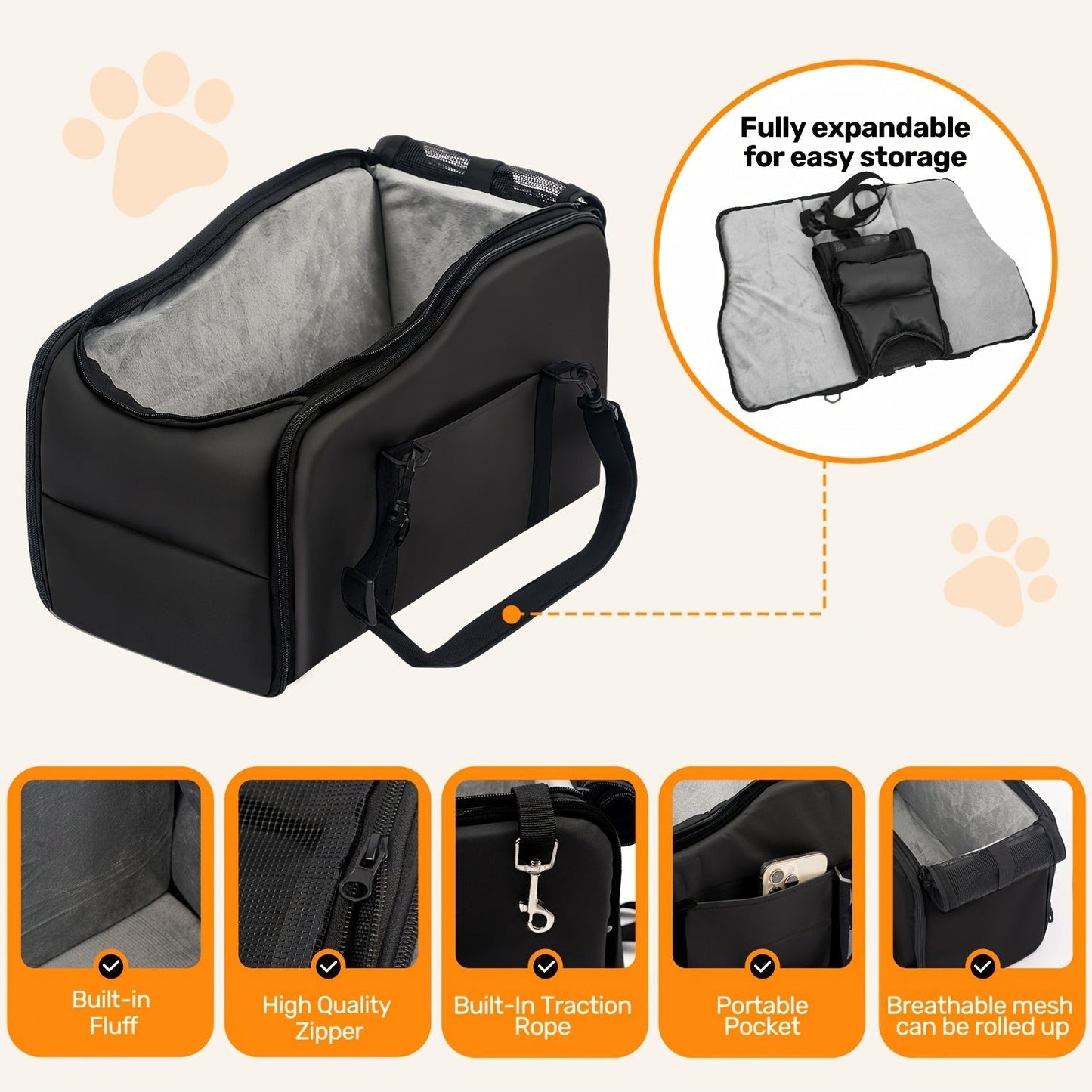 Pet Car Booster Seat with Safety Harness – Center Console Dog Car Carrier Nest for Small Dogs & Cats, Portable Travel Pet Bed, Easy-Clean Sturdy Construction, Multiple Colors