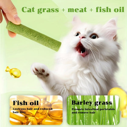 Cat Grass Sticks for Hairball Control – 3-in-1 Freeze-Dried Catnip Treats with Instant Granules & Hair Cream Tablets for Indoor Cats, Natural Hairball Remedy, 15 Count & 15-Pack Bundle