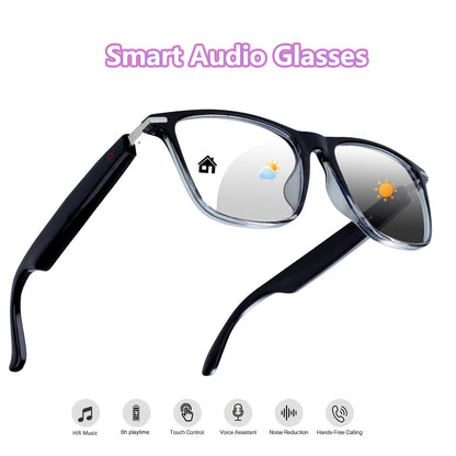 Photochromic Smart Glasses with Bluetooth Audio – Auto Color Changing Lenses, Anti Blue Light, Wireless Music & Calls, Sports Driving Unisex Eyewear, Great Holiday Gift