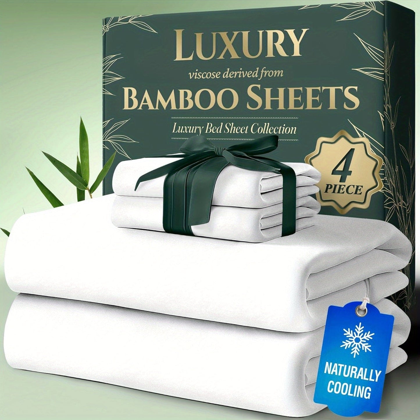 Cooling Bamboo Bed Sheet Sets Deep Pocket | Ultra-Soft Breathable 4-Piece Sheets for Hot Sleepers | Twin Full Queen King | Moisture-Wicking Temperature Regulating Pillowcases Included