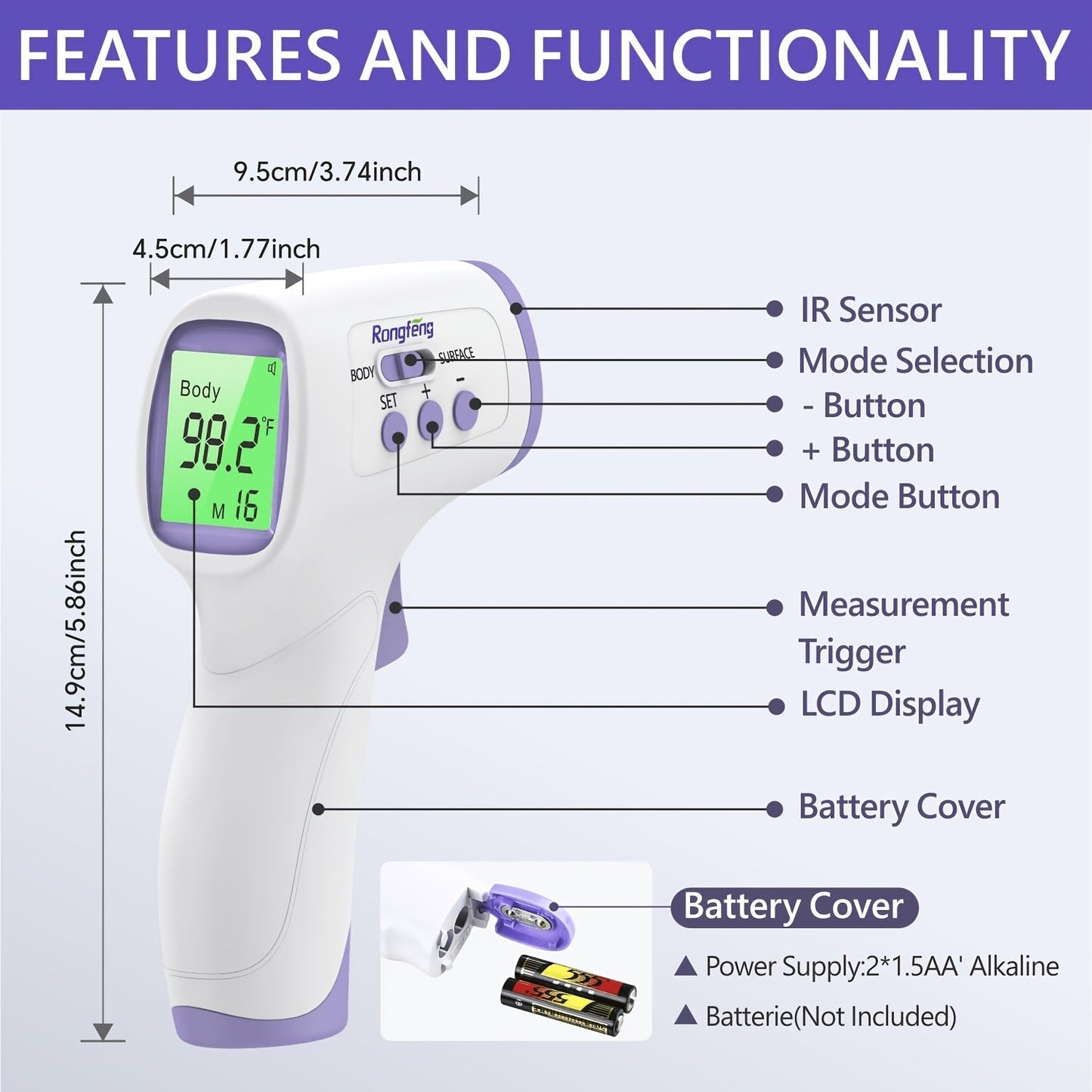 No-Touch Forehead Thermometer for Adults & Kids – Digital Infrared Thermometer with Fever Alarm, 3-Color Backlit Display, 28 Memory Recall, Fast & Accurate Results for All Ages
