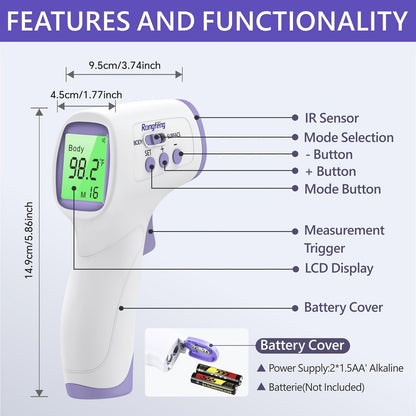 No-Touch Forehead Thermometer for Adults & Kids – Digital Infrared Thermometer with Fever Alarm, 3-Color Backlit Display, 28 Memory Recall, Fast & Accurate Results for All Ages